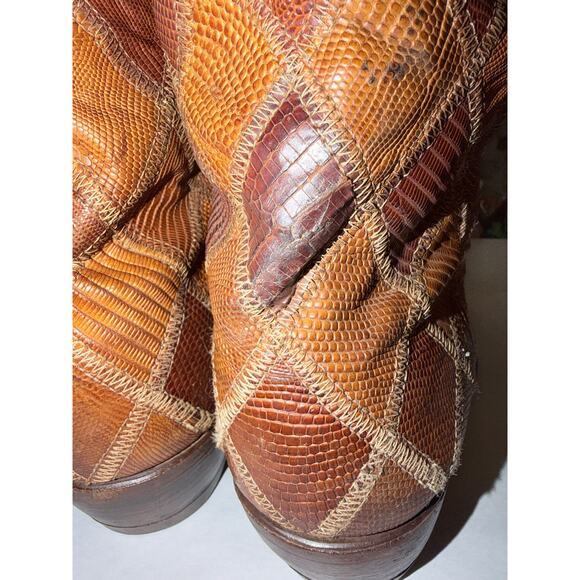 Vintage men’s Justin brown leather patchwork boots lizard country western 10EE main image 6